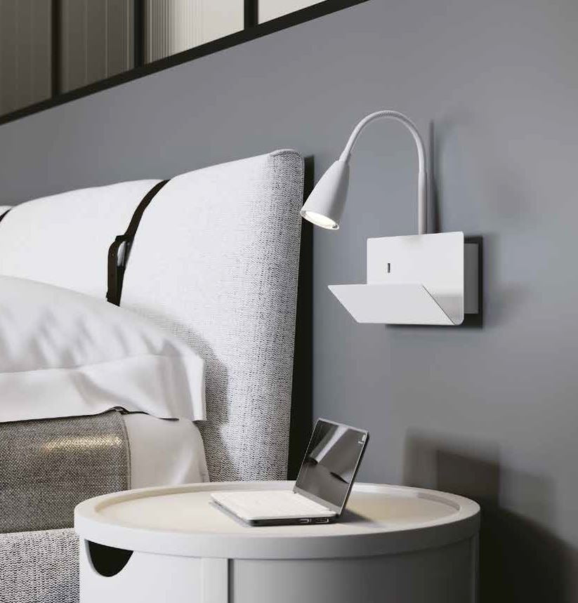 Applique flessibile metallo bianco-nero-verde e fango + presa USB 2A reggilibro 1XGU10 non incl.GULP Applique flessibile metallo bianco-nero-verde e fango + presa USB 2A reggilibro 1XGU10 non incl.GULP
